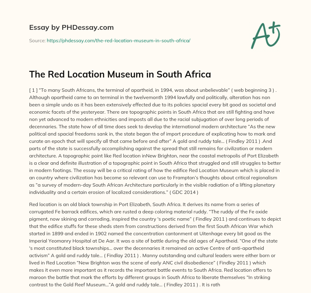 The Red Location Museum in South Africa essay