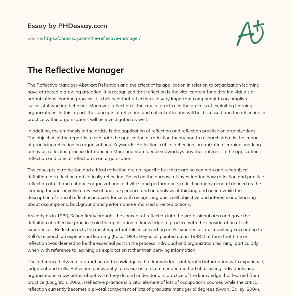 The Reflective Manager essay