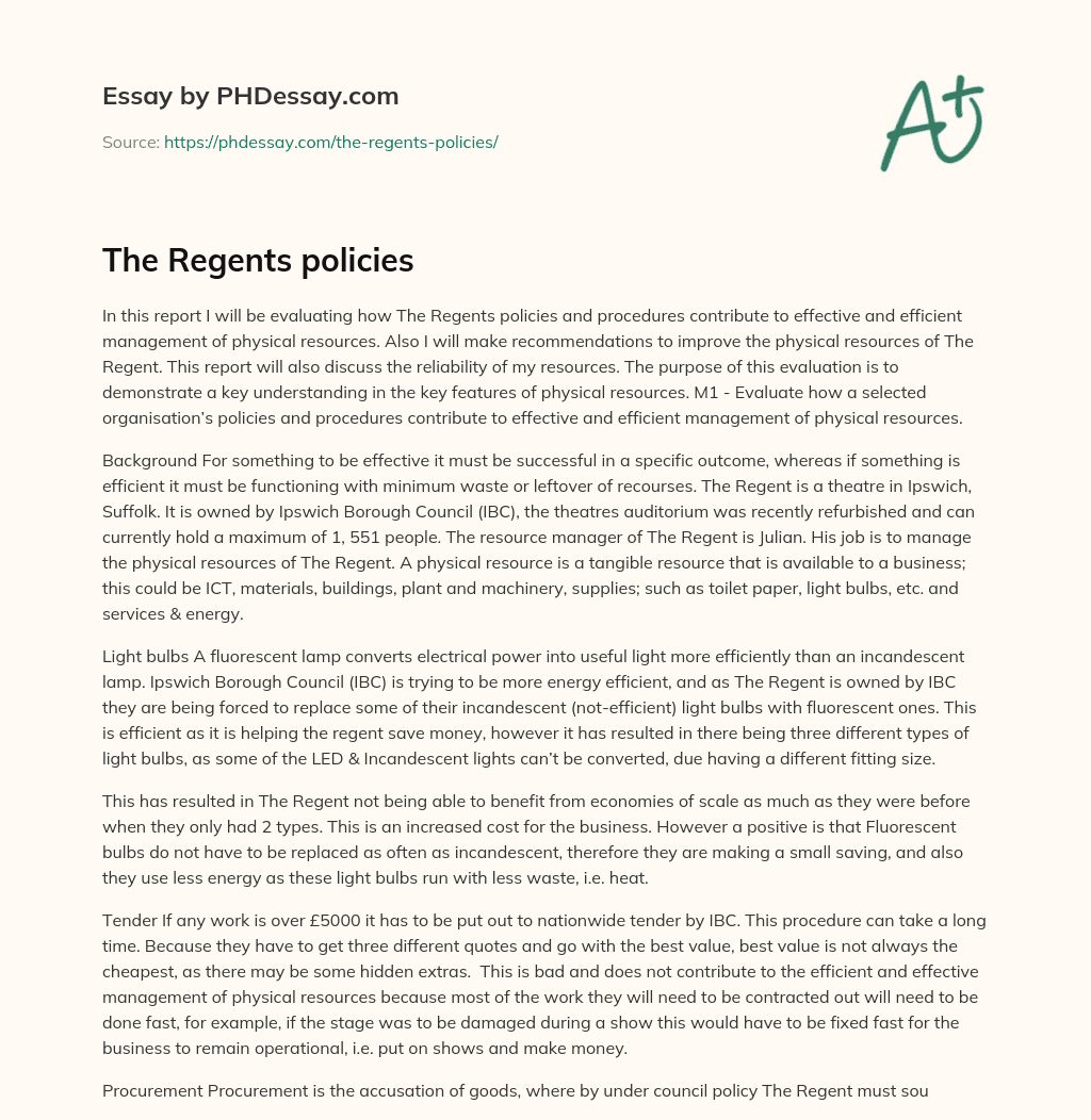 The Regents policies essay