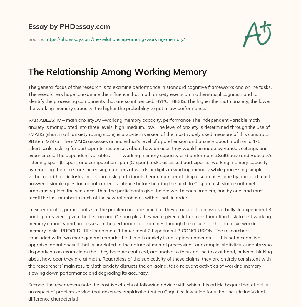 The Relationship Among Working Memory essay