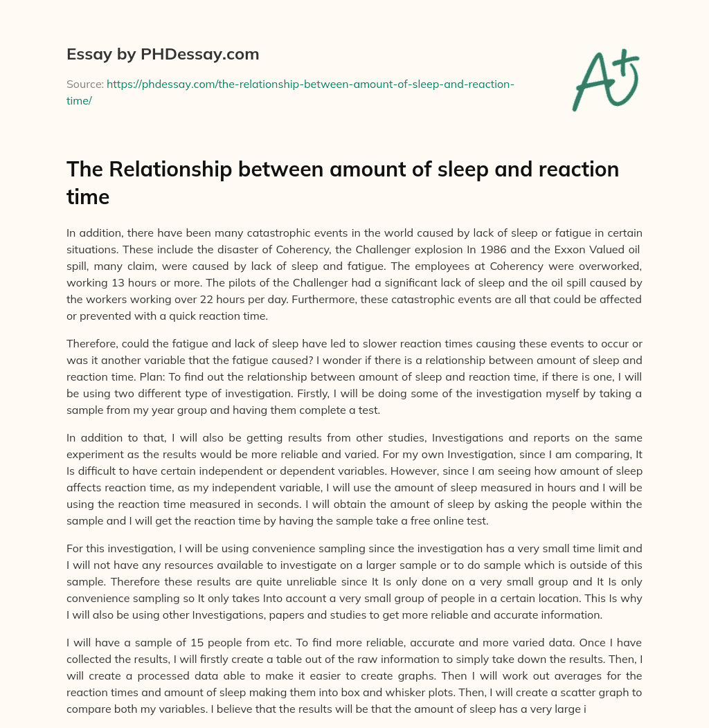 The Relationship between amount of sleep and reaction time essay