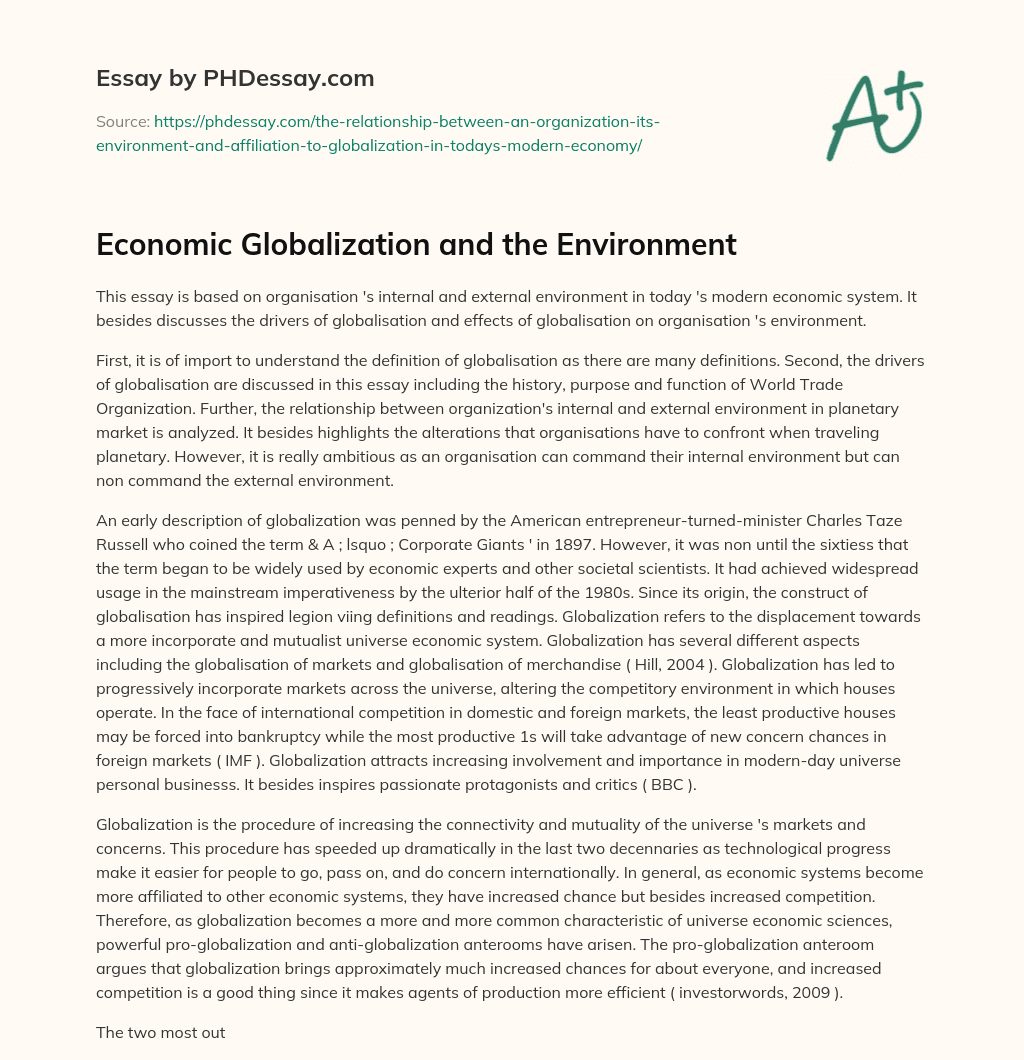 Economic Globalization and the Environment essay