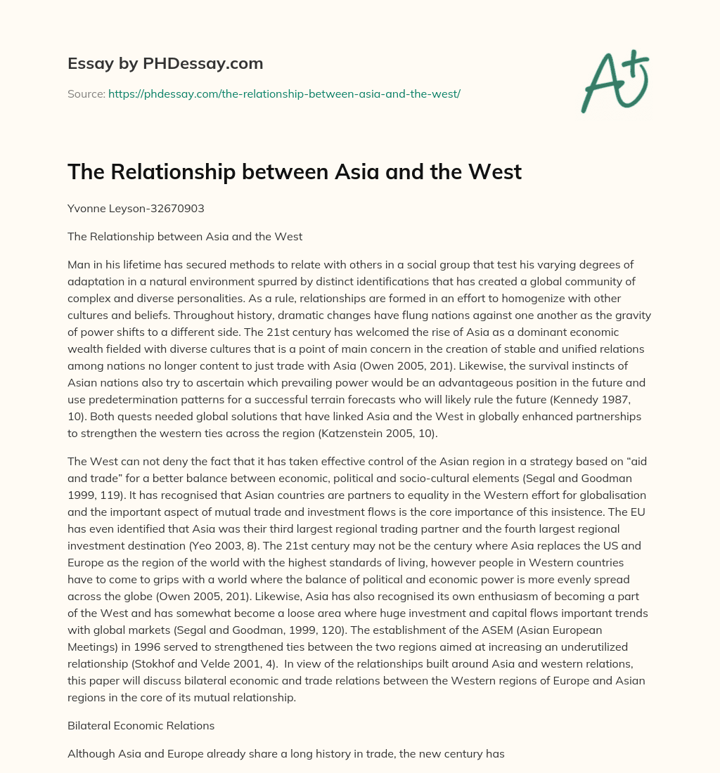 The Relationship between Asia and the West essay