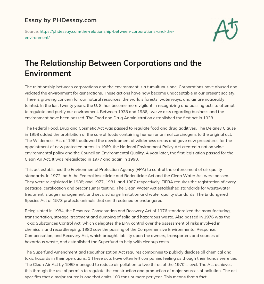 The Relationship Between Corporations and the Environment essay