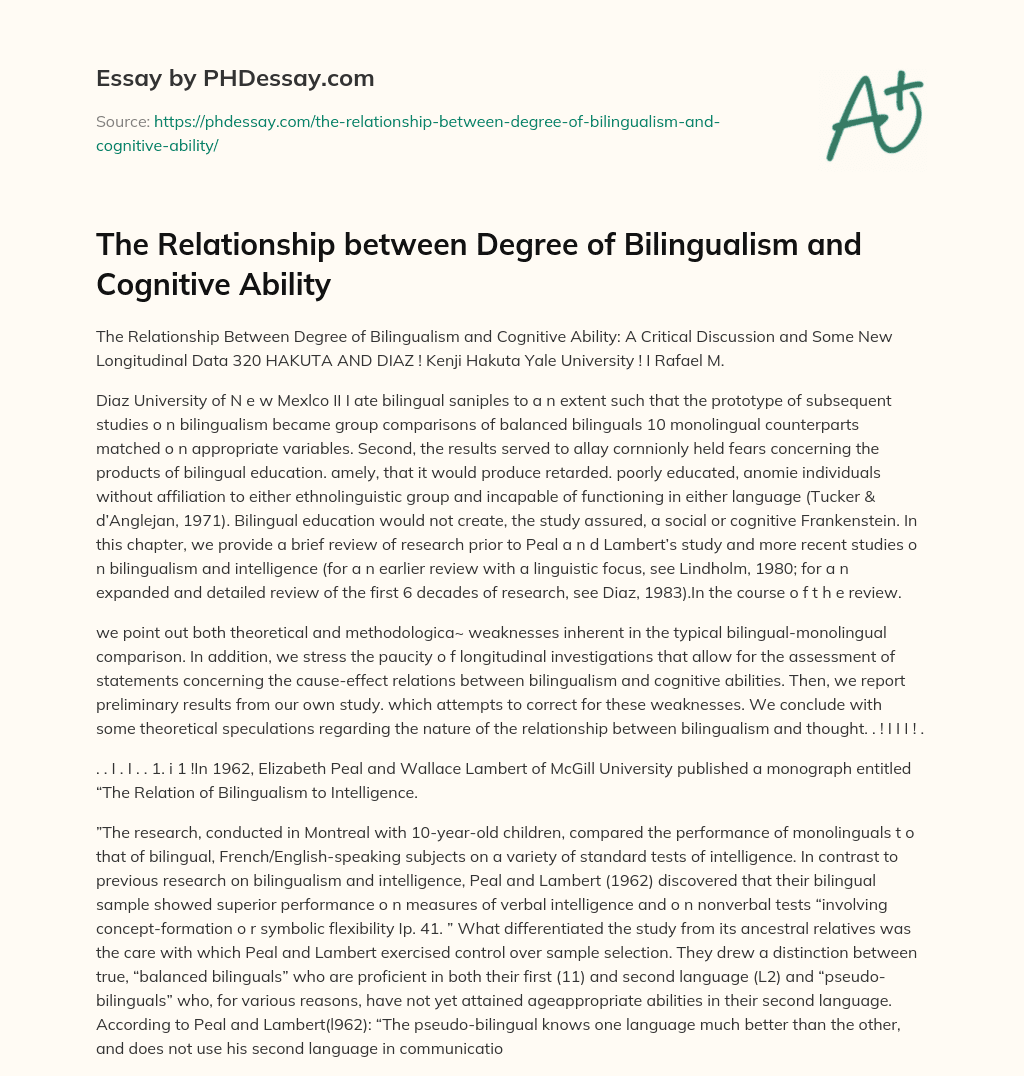 The Relationship between Degree of Bilingualism and Cognitive Ability essay