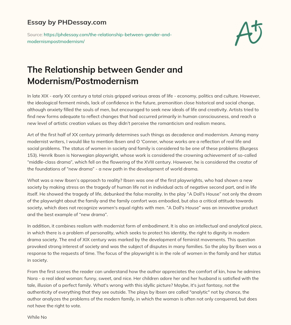 The Relationship between Gender and Modernism/Postmodernism essay