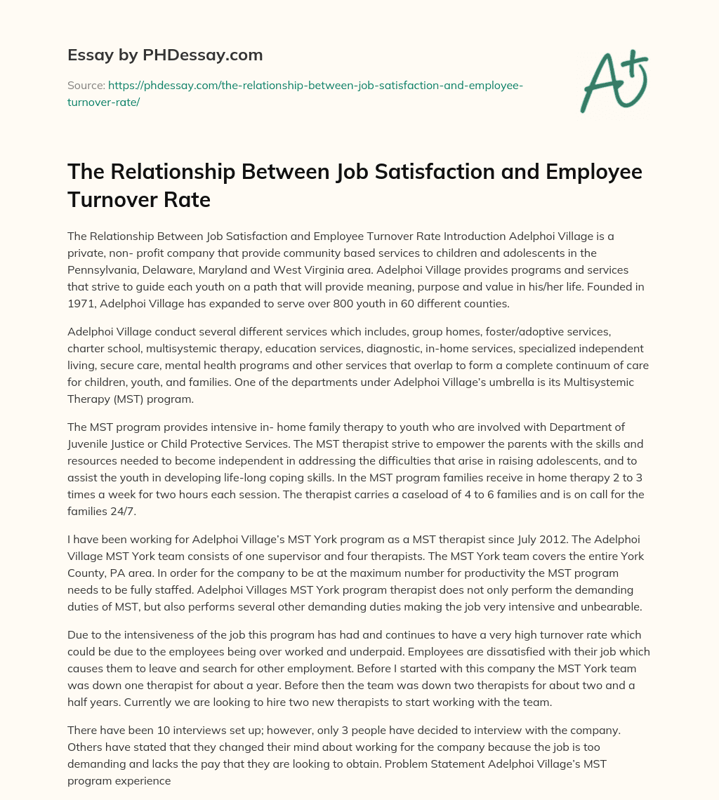 The Relationship Between Job Satisfaction and Employee Turnover Rate essay