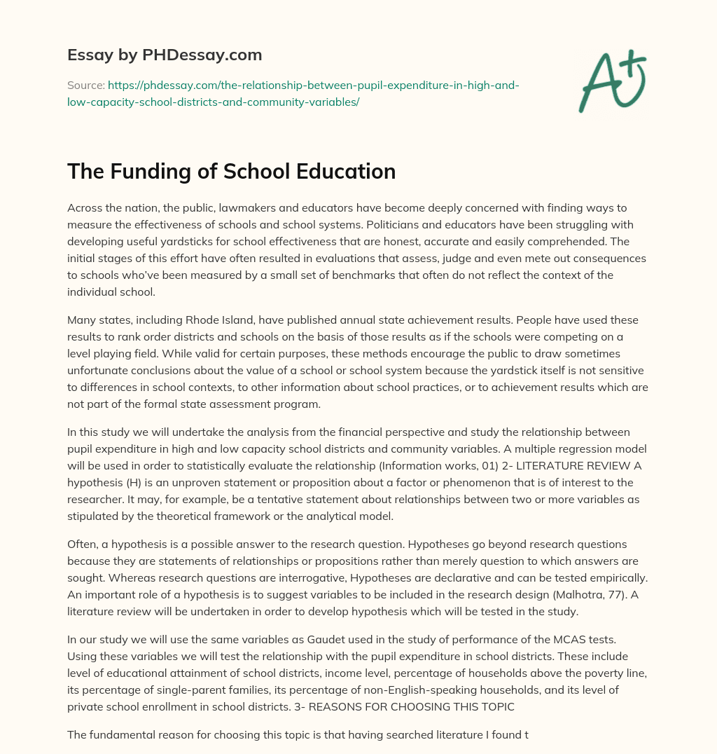 The Funding of School Education essay