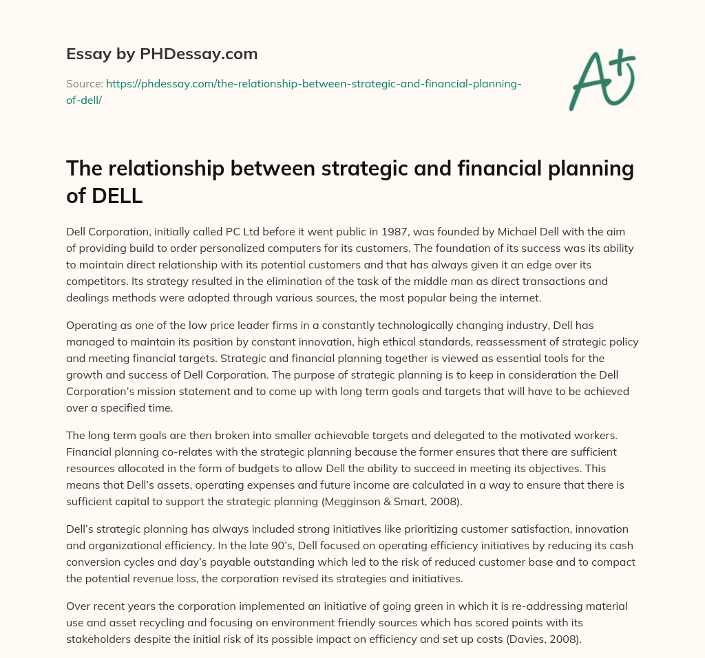 The relationship between strategic and financial planning of DELL essay