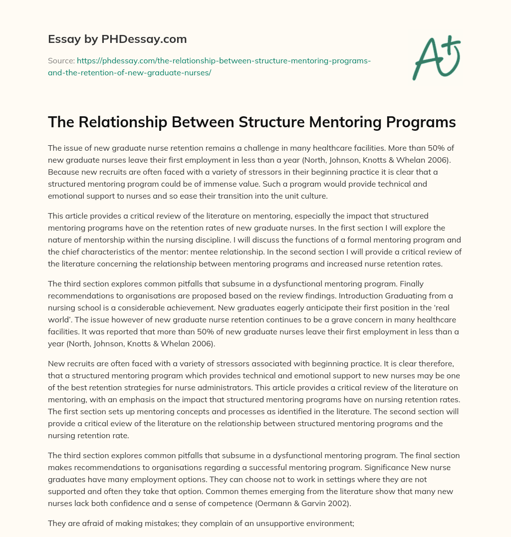 The Relationship Between Structure Mentoring Programs essay
