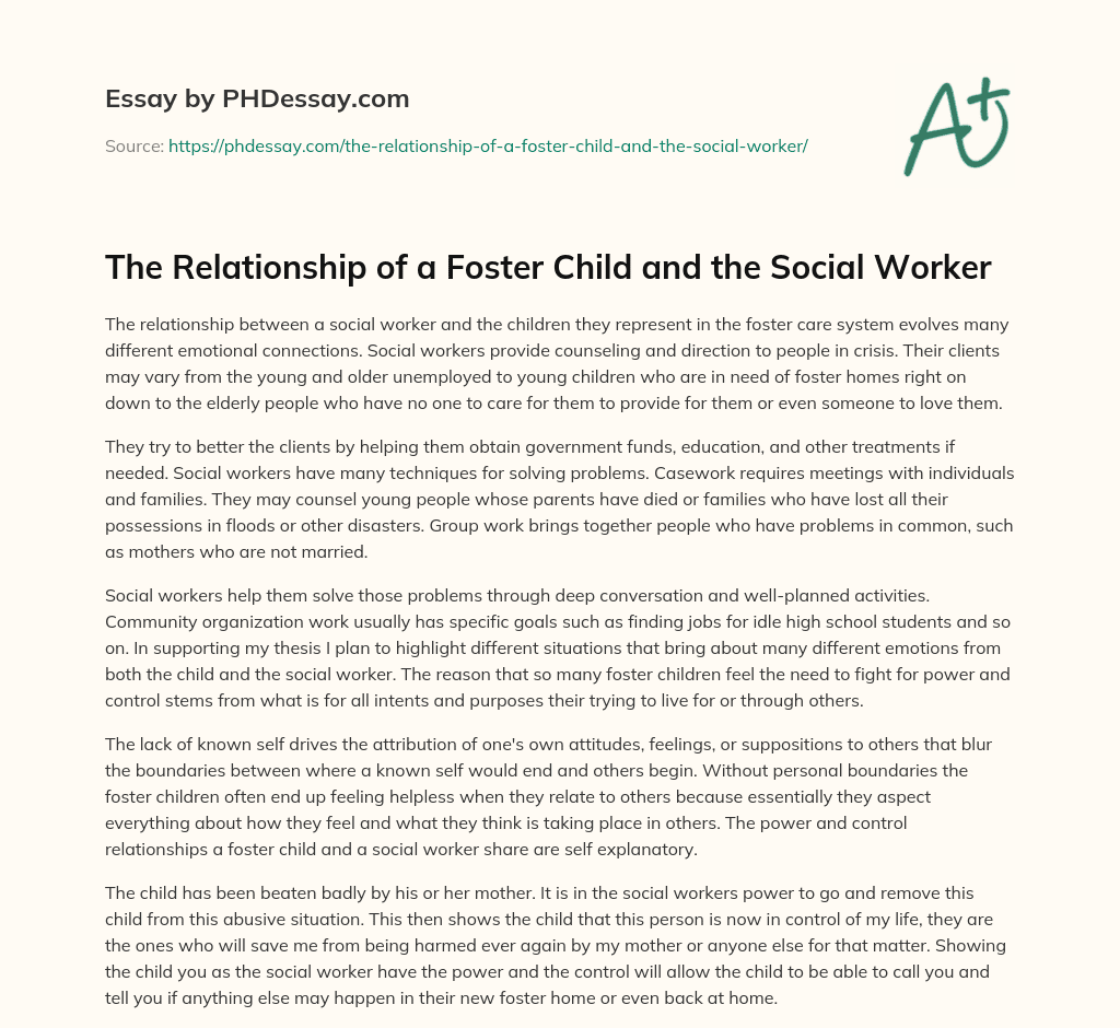 The Relationship of a Foster Child and the Social Worker essay