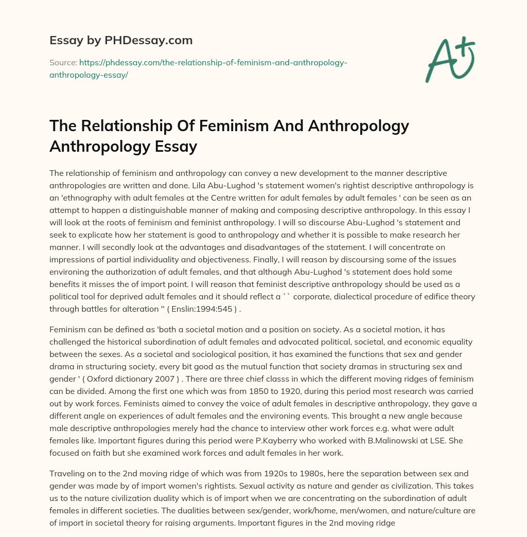 The Relationship Of Feminism And Anthropology Anthropology Essay essay