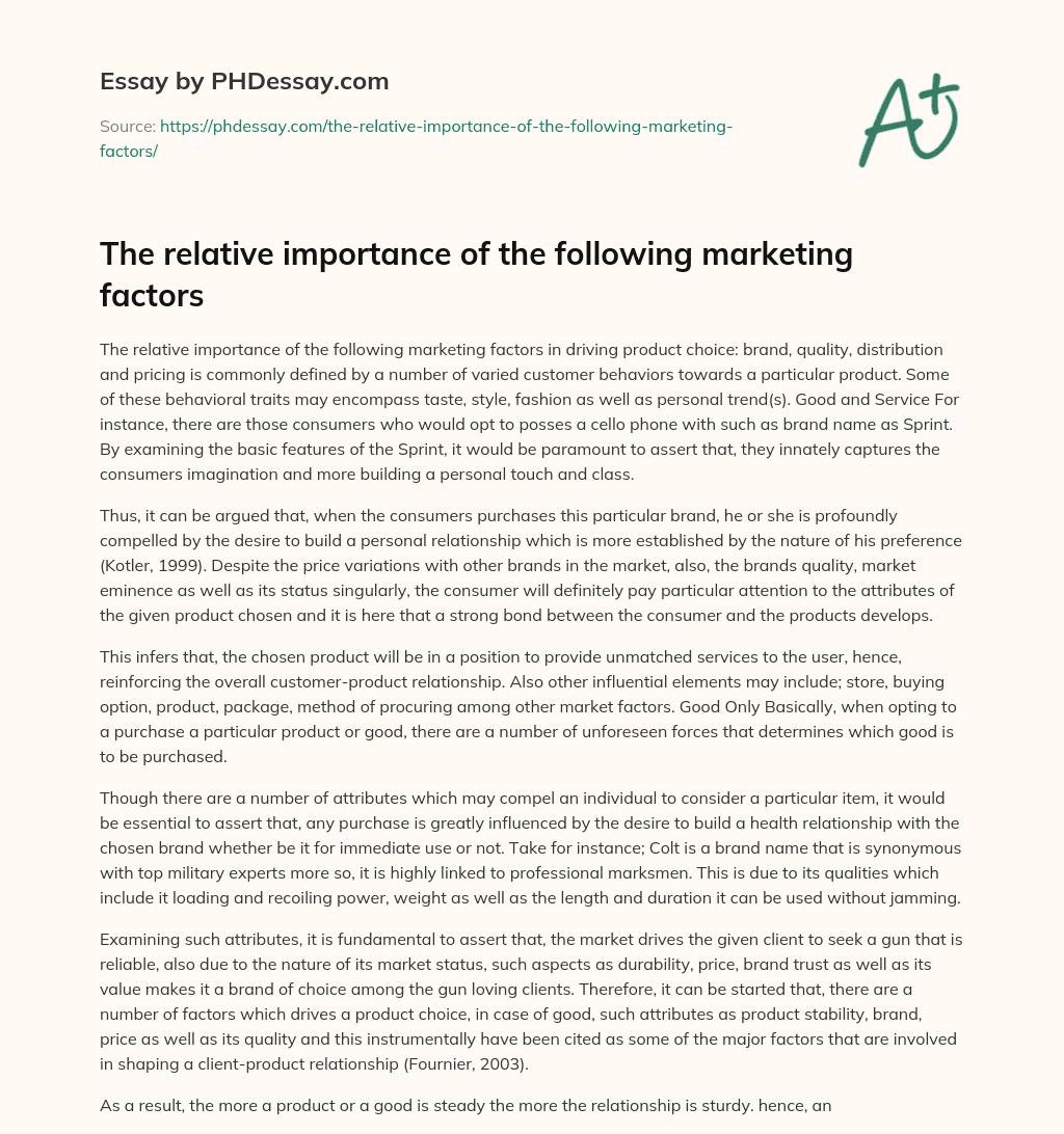 The relative importance of the following marketing factors essay
