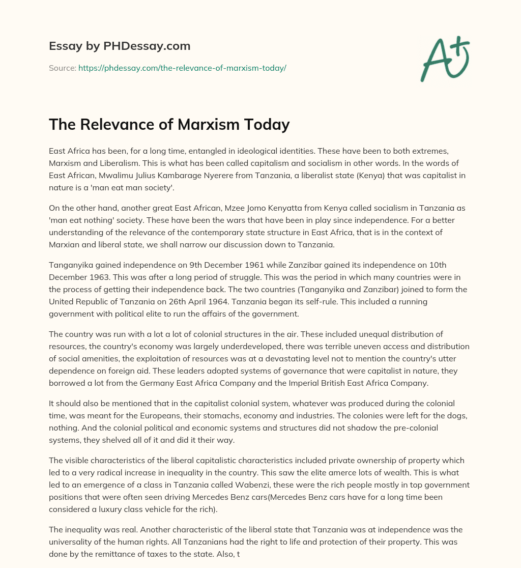 The Relevance of Marxism Today essay