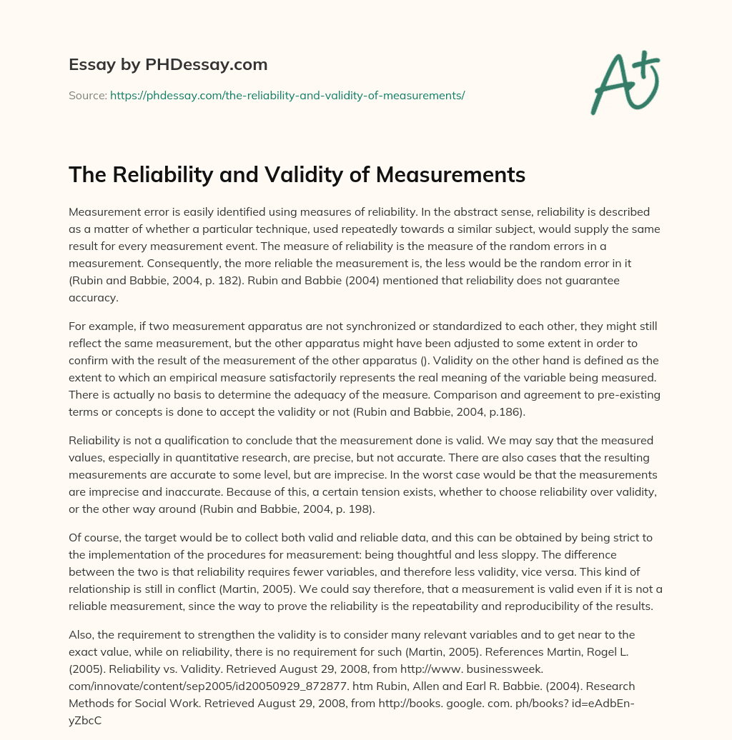 The Reliability and Validity of Measurements essay
