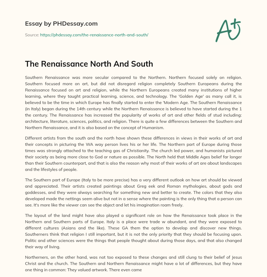The Renaissance North And South essay