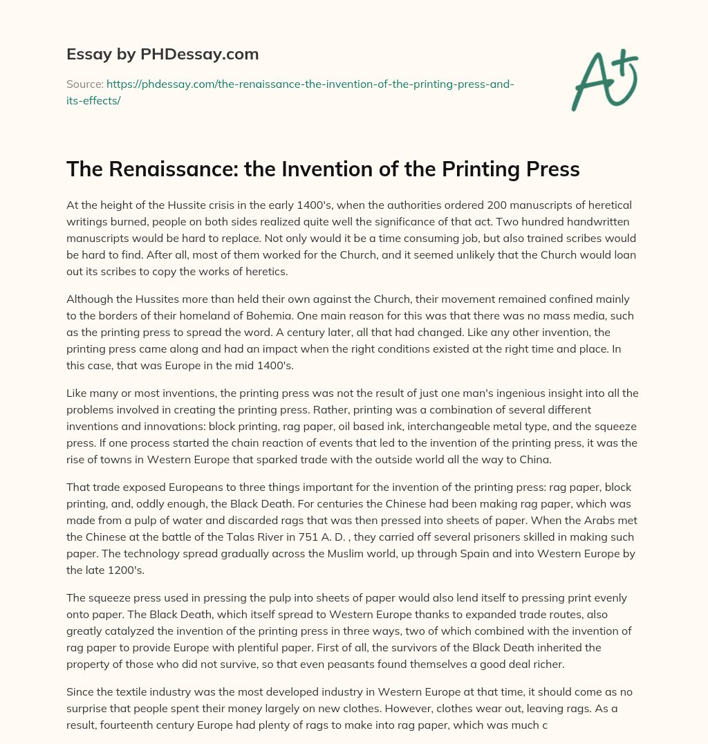 essay on history of printing press