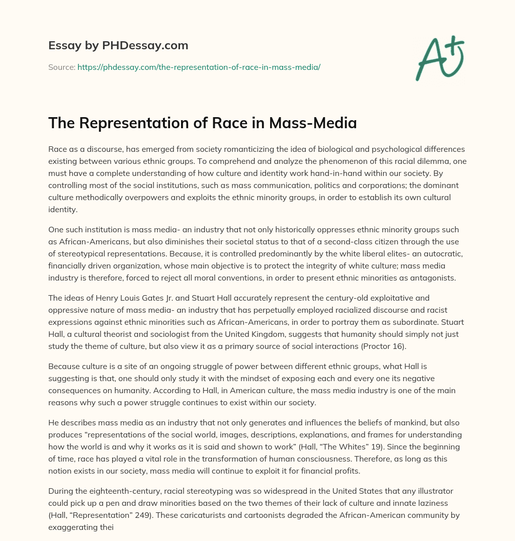The Representation of Race in Mass-Media essay
