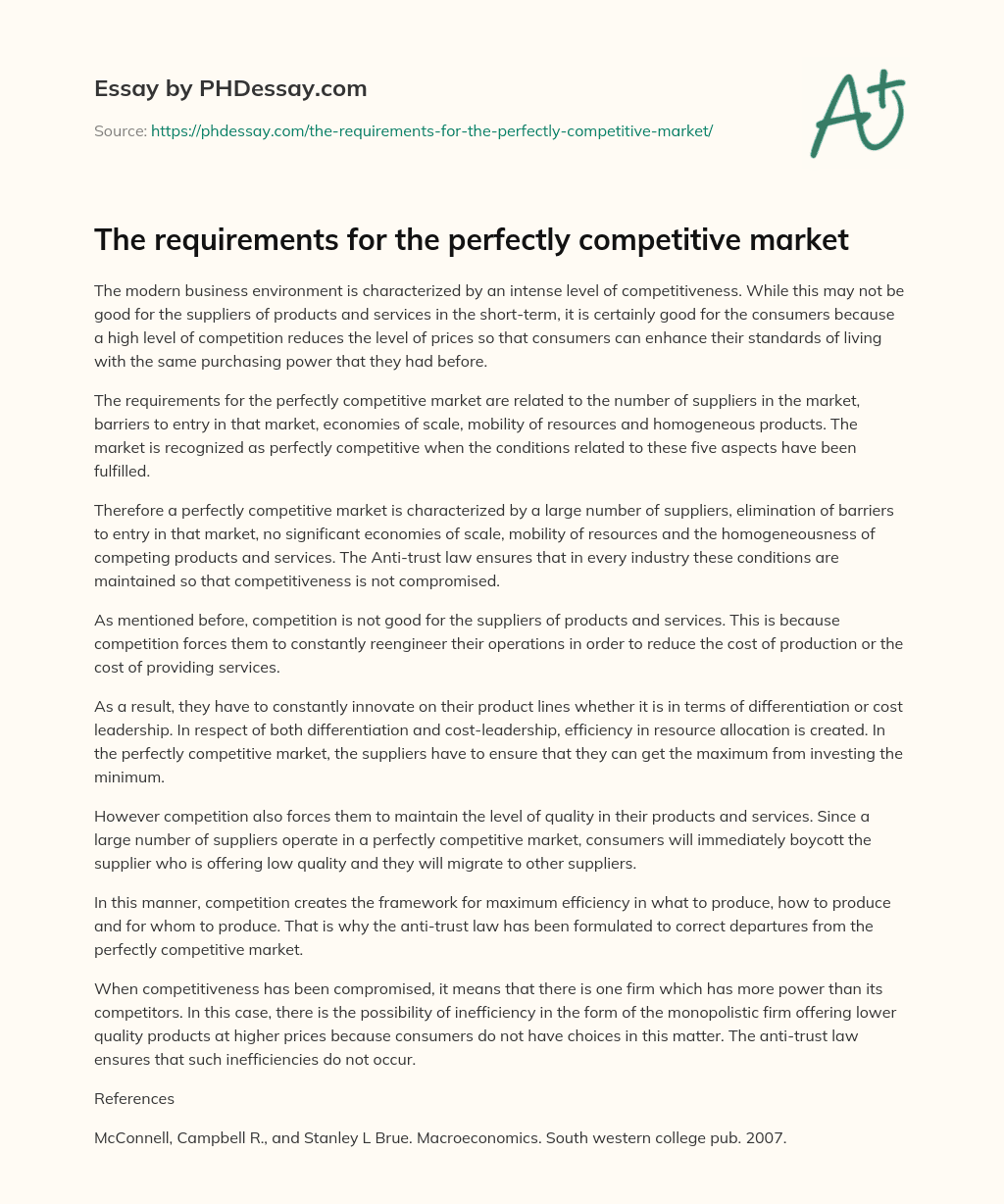 The requirements for the perfectly competitive market essay