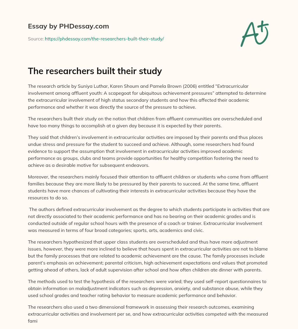 The researchers built their study essay