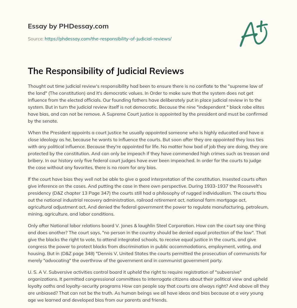 The Responsibility of Judicial Reviews essay