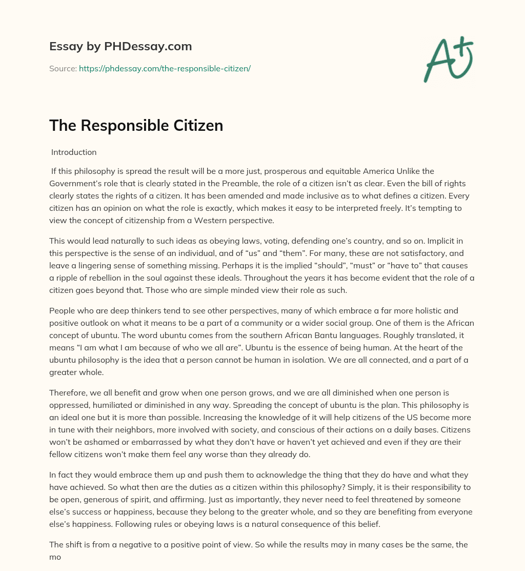 The Responsible Citizen essay
