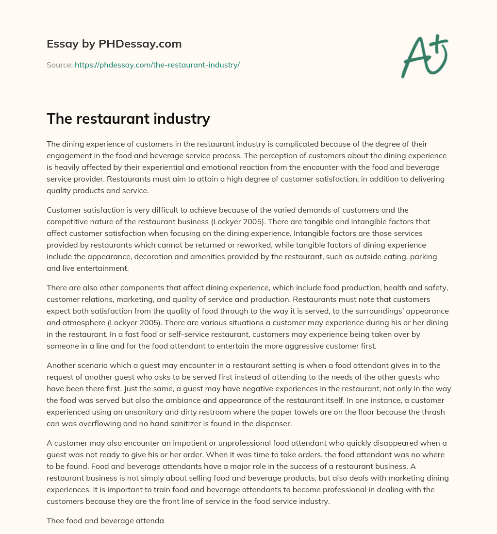 The restaurant industry essay