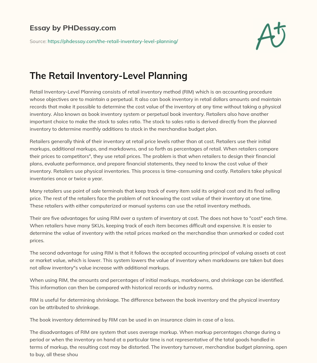 The Retail InventoryLevel Planning