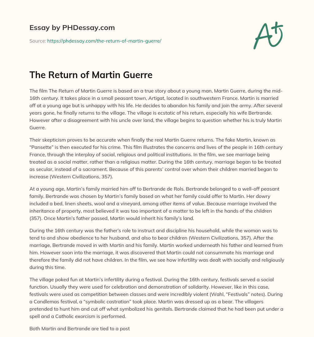 The Return of Martin Guerre essay