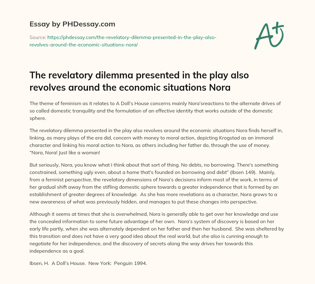 Feminism and Economic Struggle in A Doll’s House essay