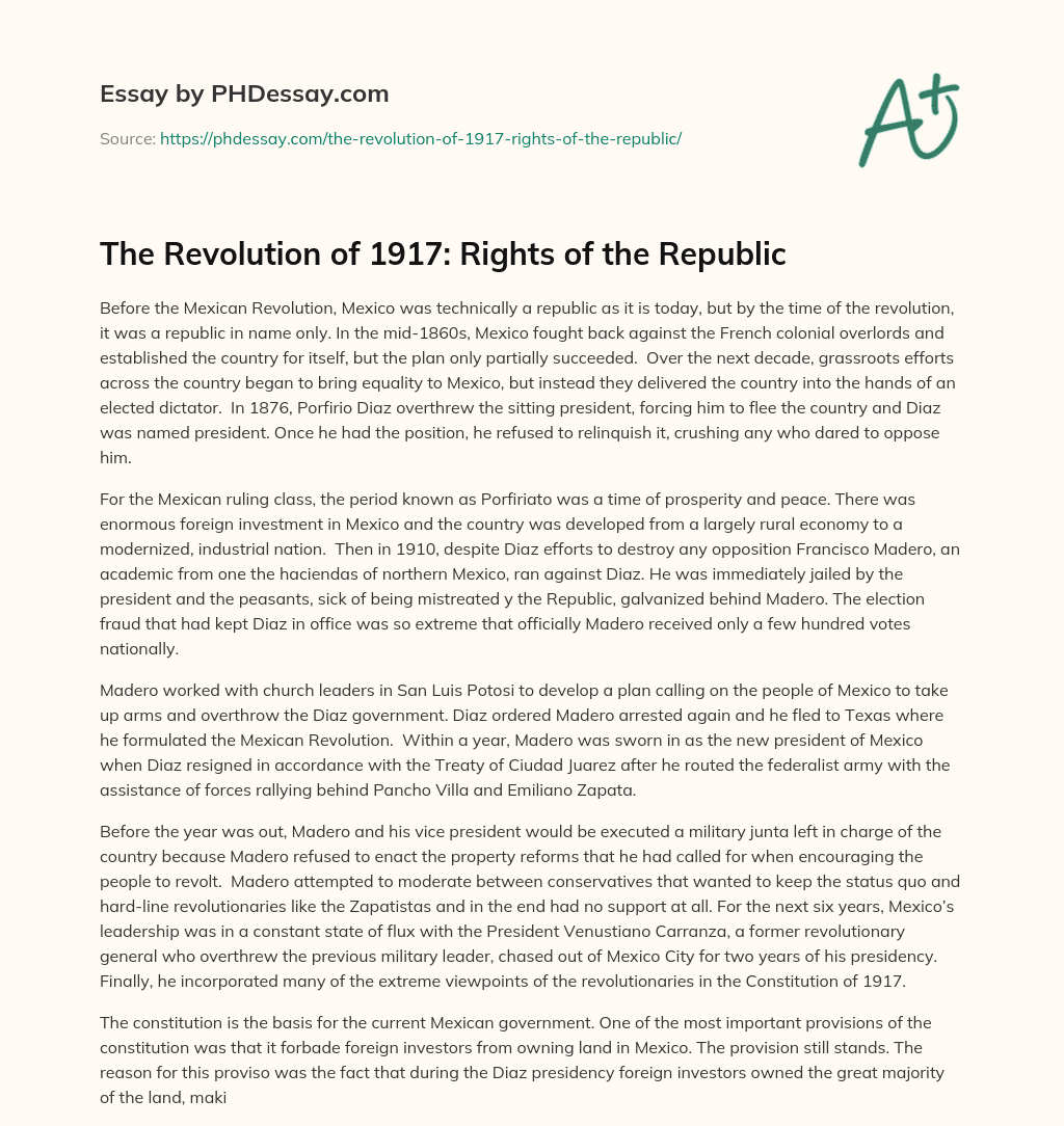 The Revolution of 1917: Rights of the Republic essay