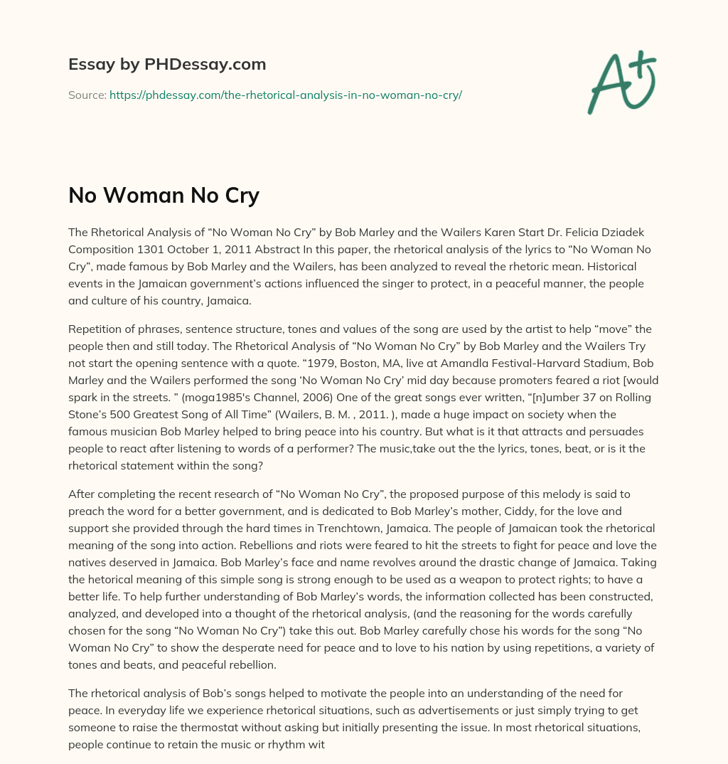 No Woman No Cry essay