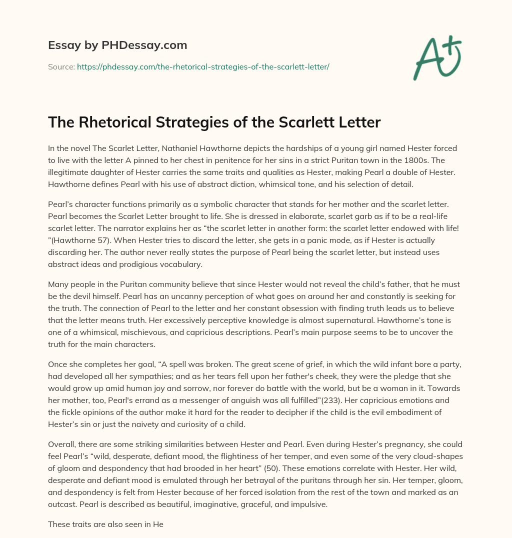 The Rhetorical Strategies of the Scarlett Letter essay