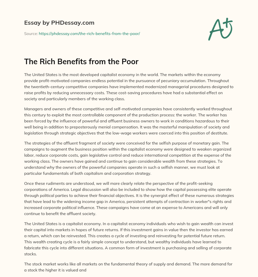 The Rich Benefits from the Poor essay
