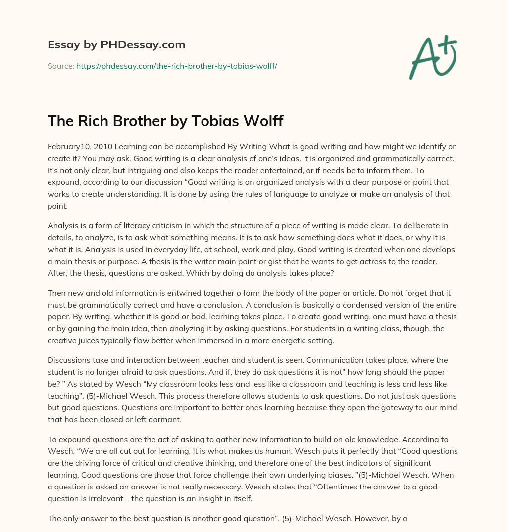 The Rich Brother by Tobias Wolff essay