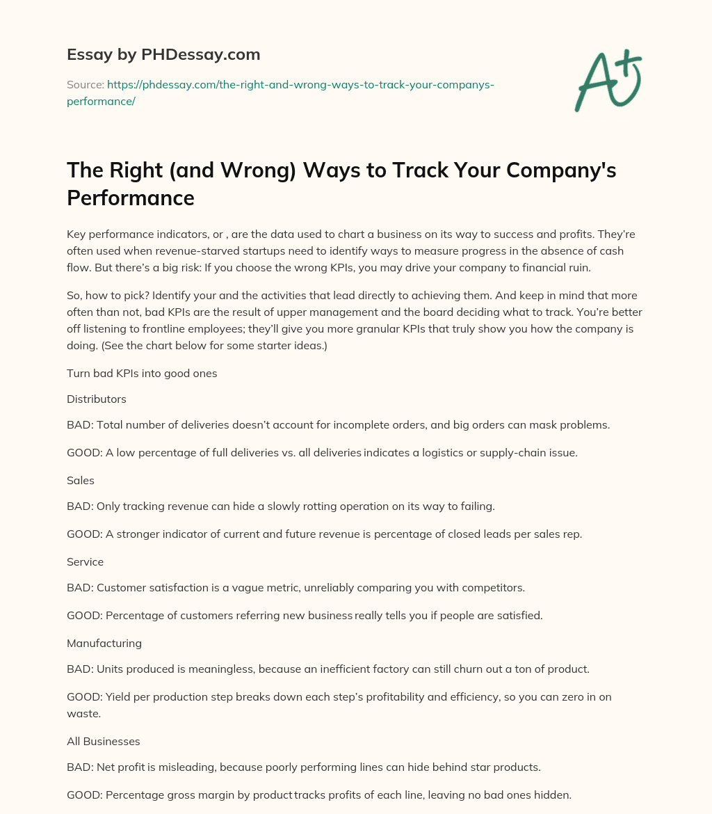 The Right (and Wrong) Ways to Track Your Company’s Performance essay