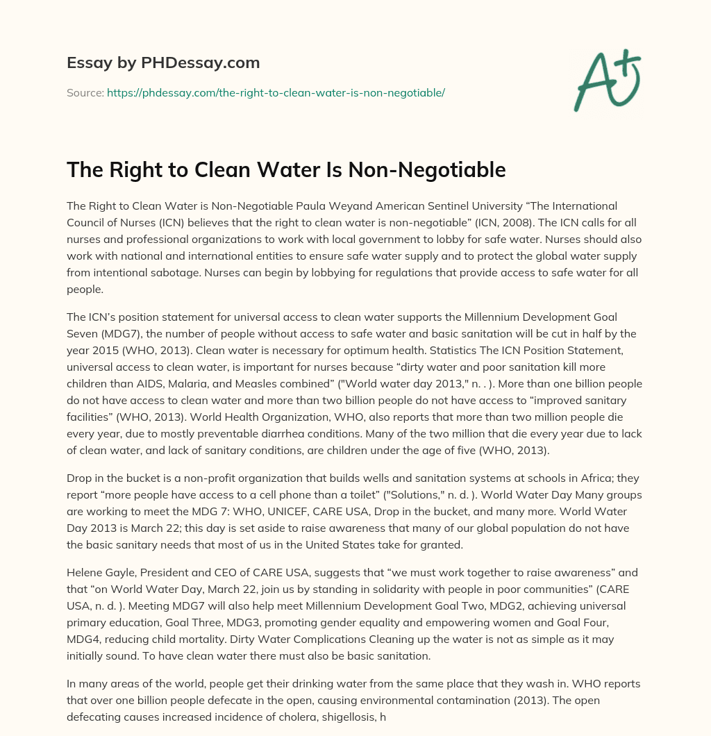 The Right to Clean Water Is Non-Negotiable essay