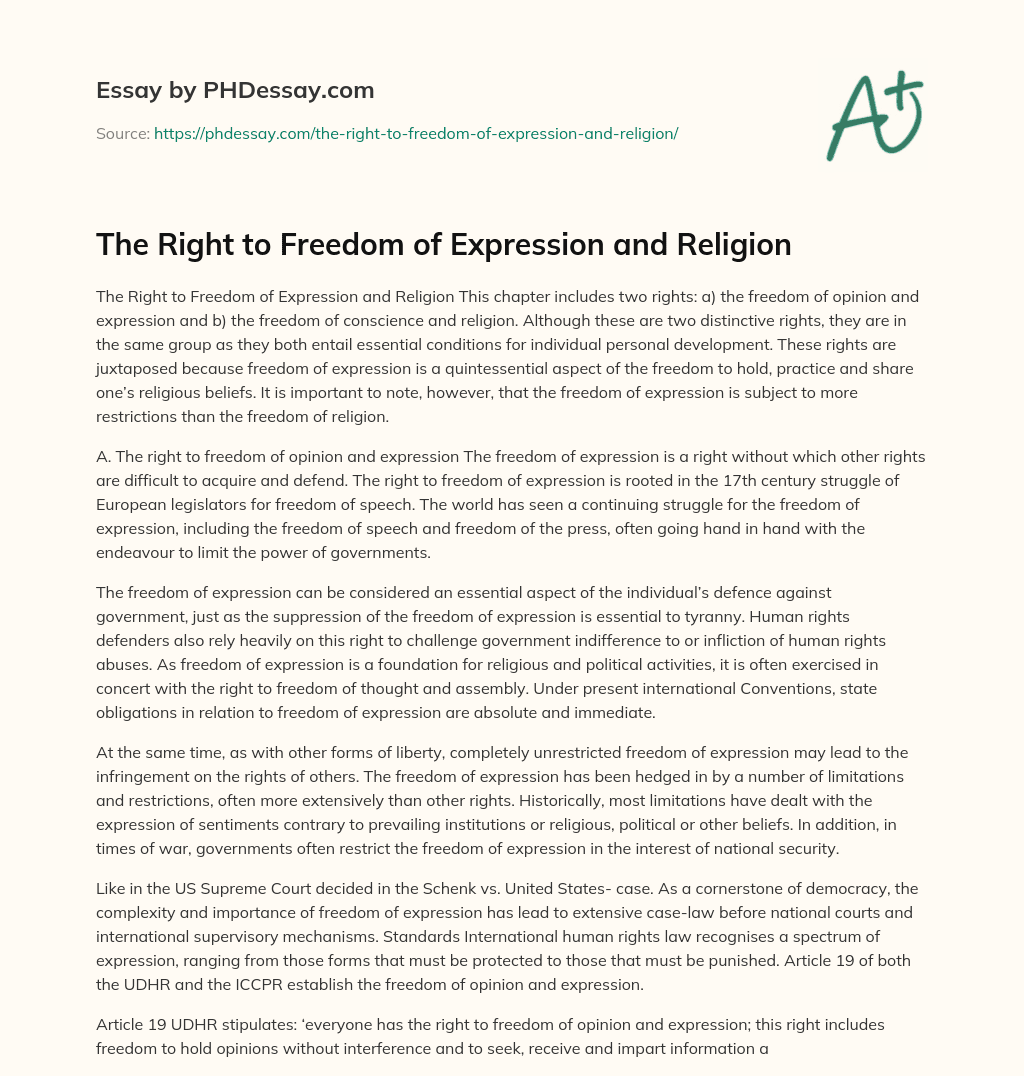 The Right to Freedom of Expression and Religion essay