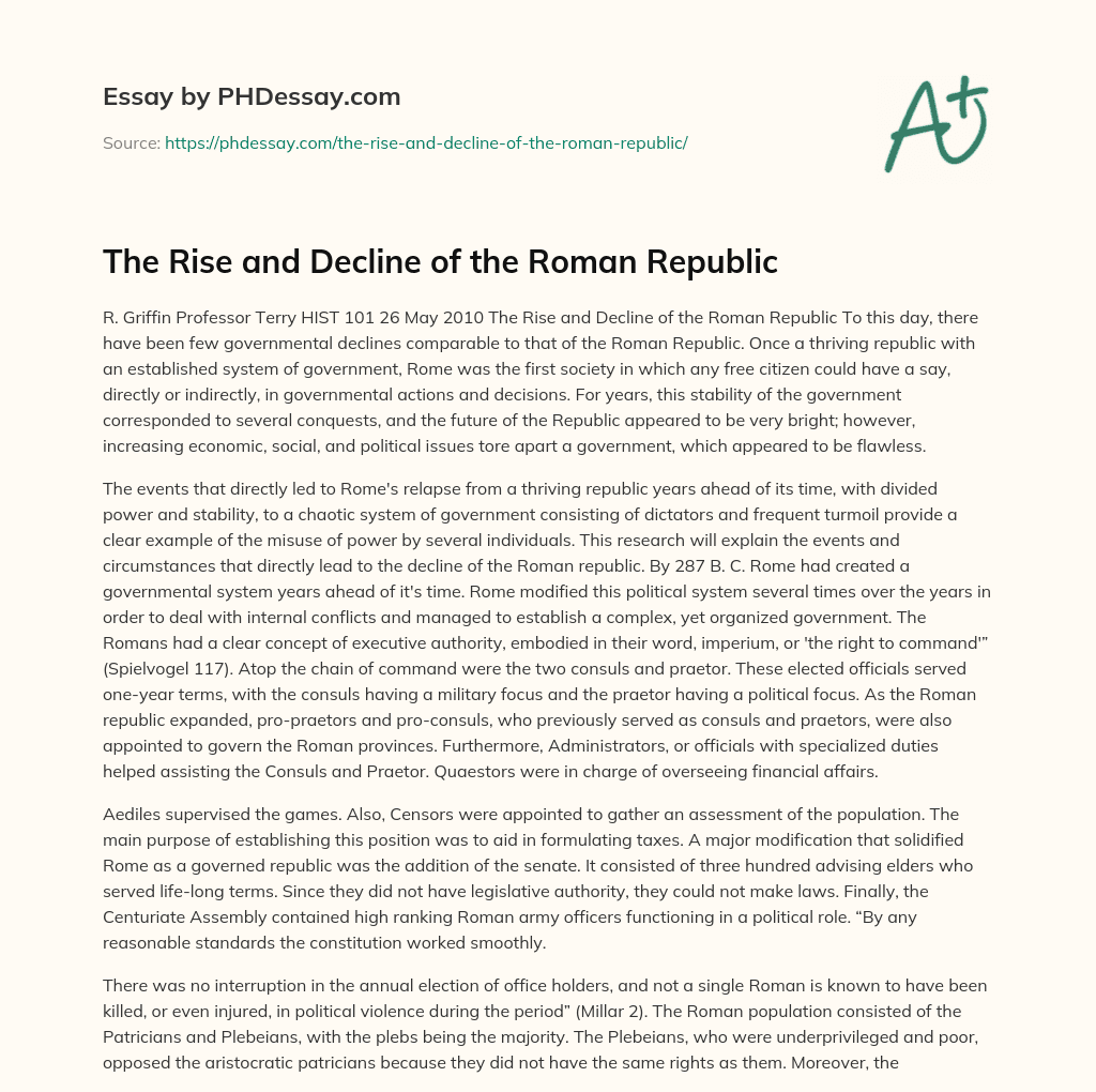 the rise and fall of the roman republic essay