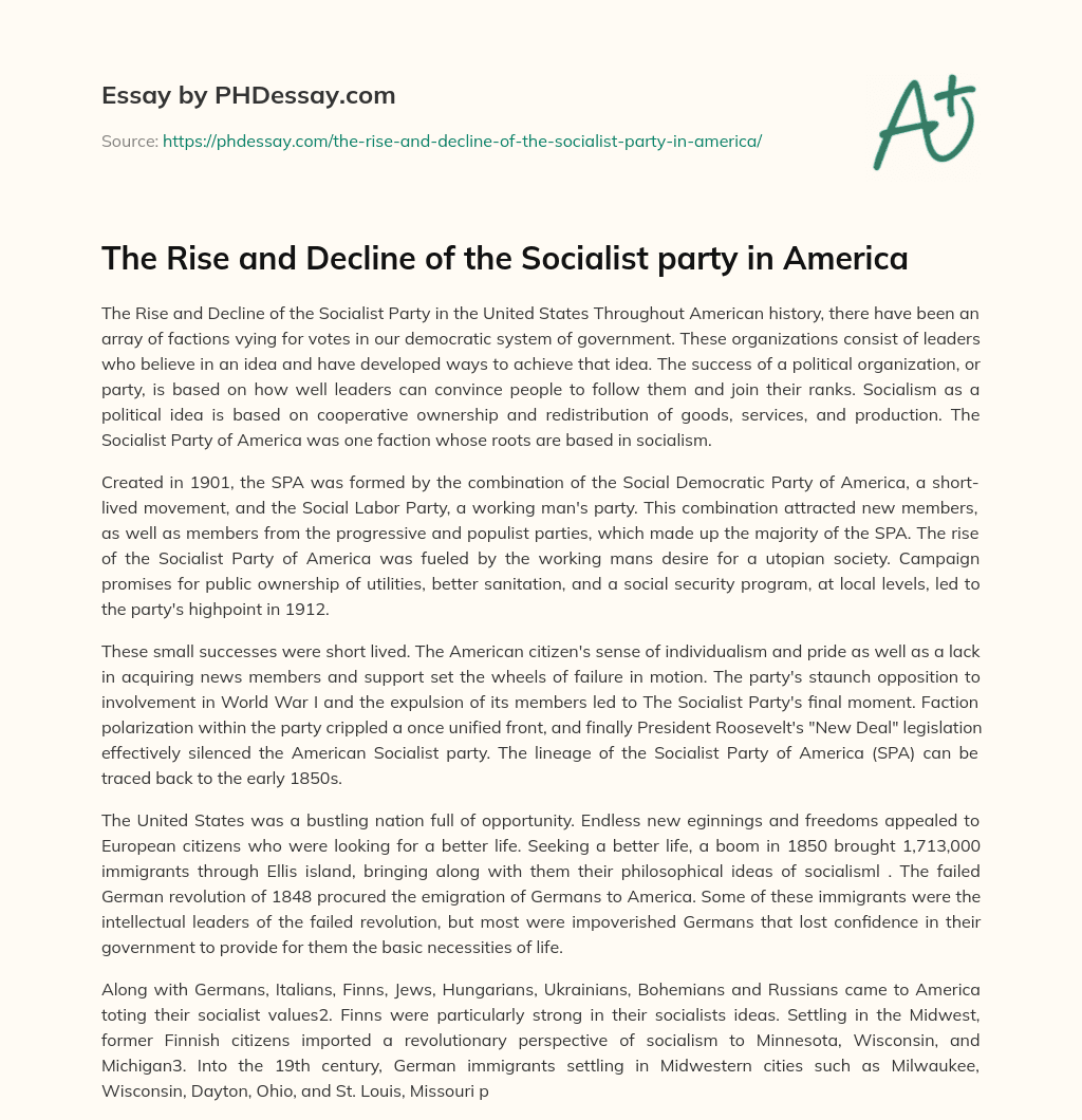 The Rise and Decline of the Socialist party in America essay