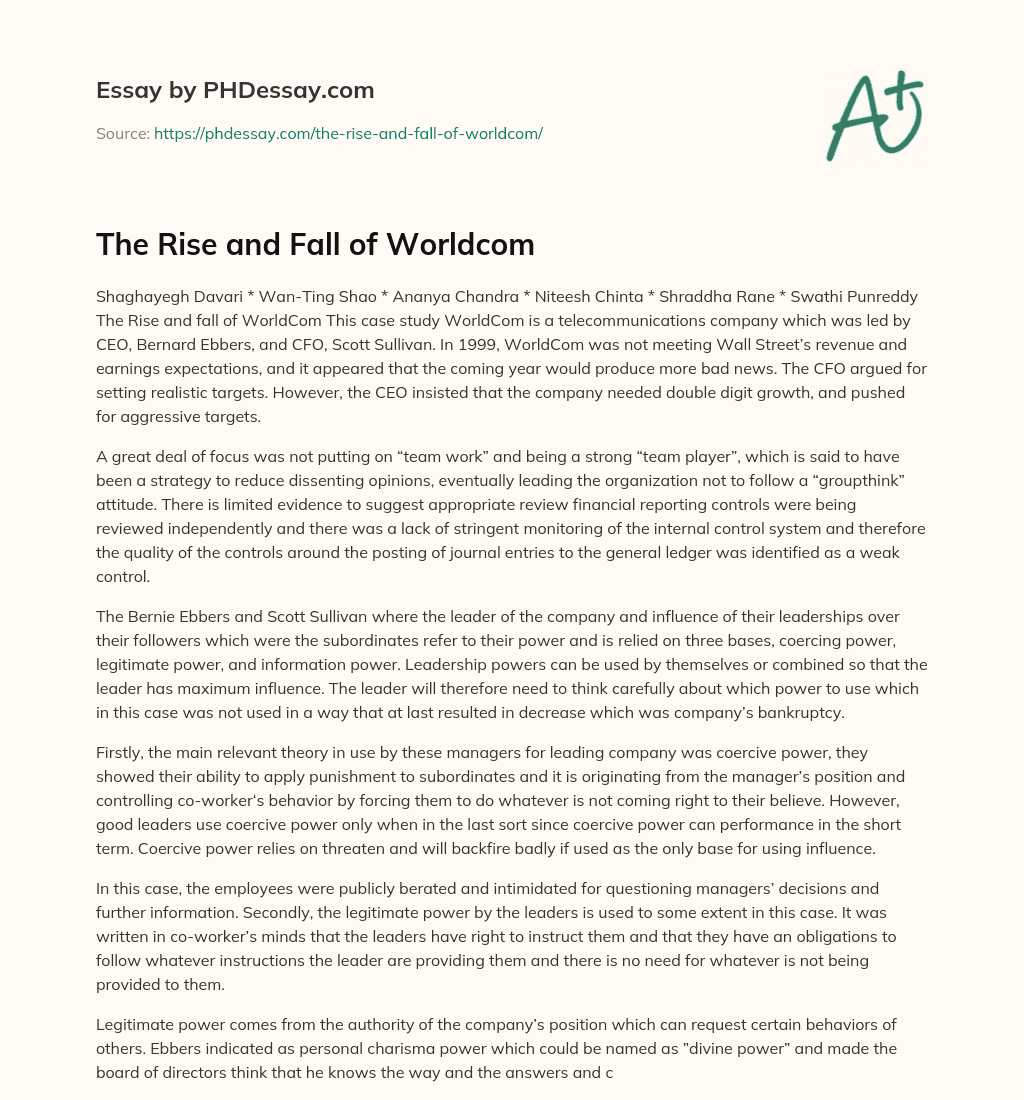The Rise and Fall of Worldcom essay