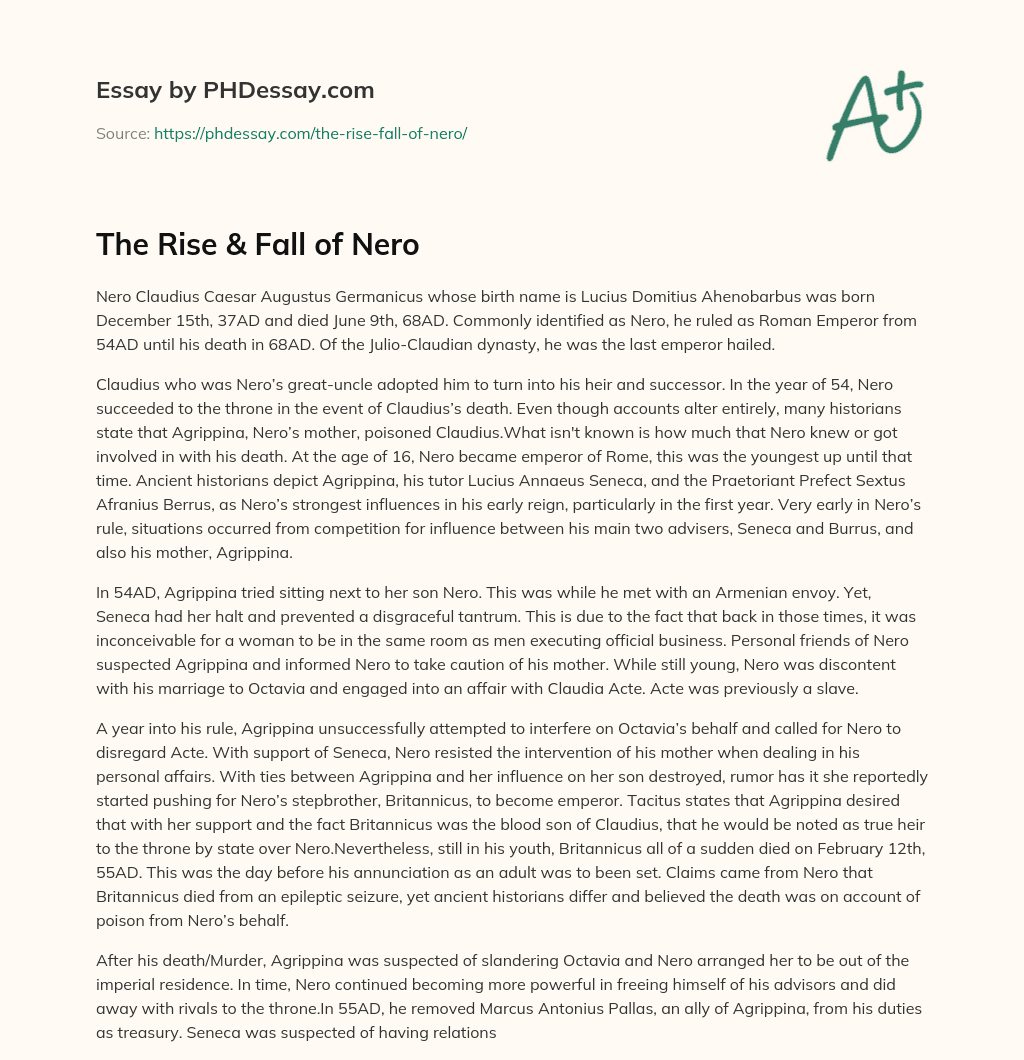 The Rise & Fall of Nero essay