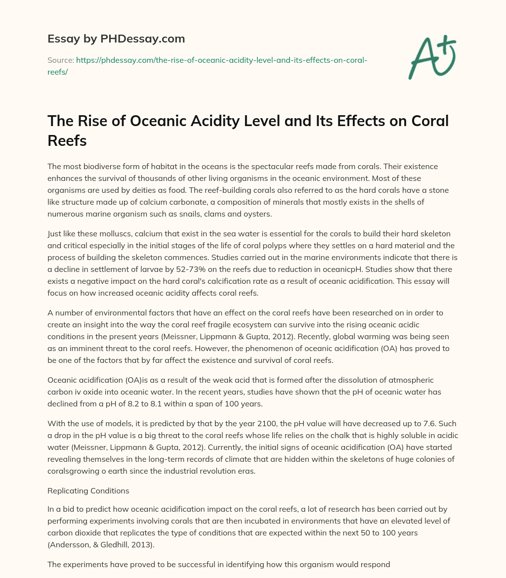 The Rise of Oceanic Acidity Level and Its Effects on Coral Reefs essay
