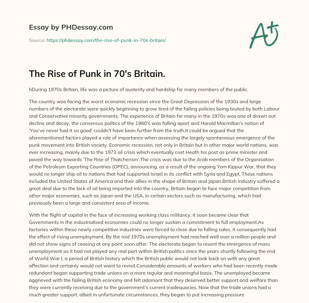 The Rise of Punk in 70’s Britain. essay