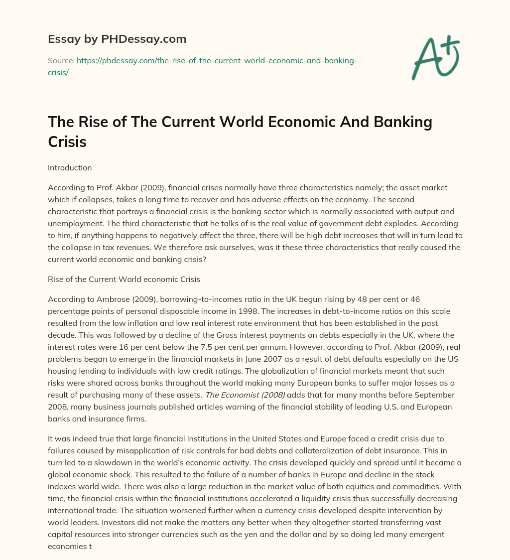 The Rise of The Current World Economic And Banking Crisis essay