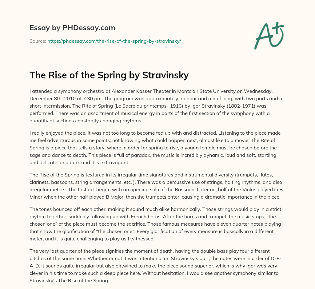 The Rise of the Spring by Stravinsky essay