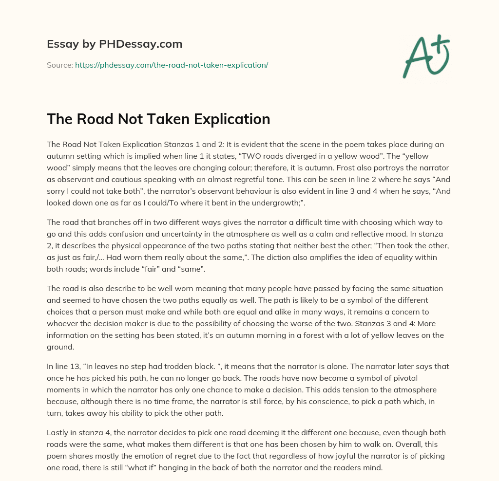 The Road Not Taken Explication essay