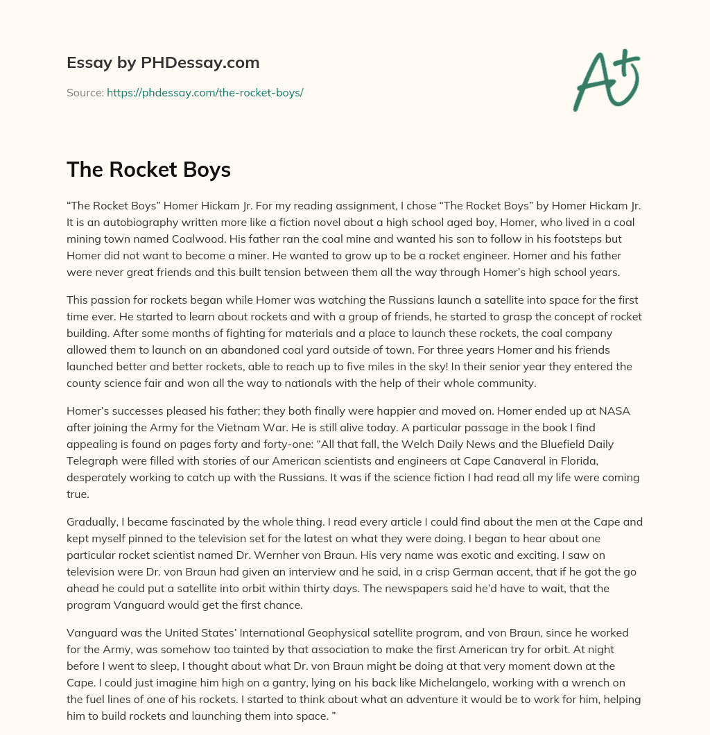 The Rocket Boys essay