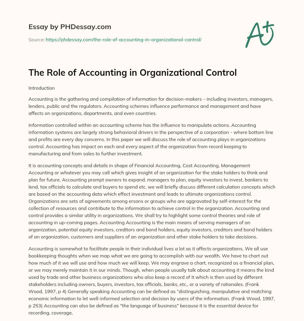 The Role of Accounting in Organizational Control essay