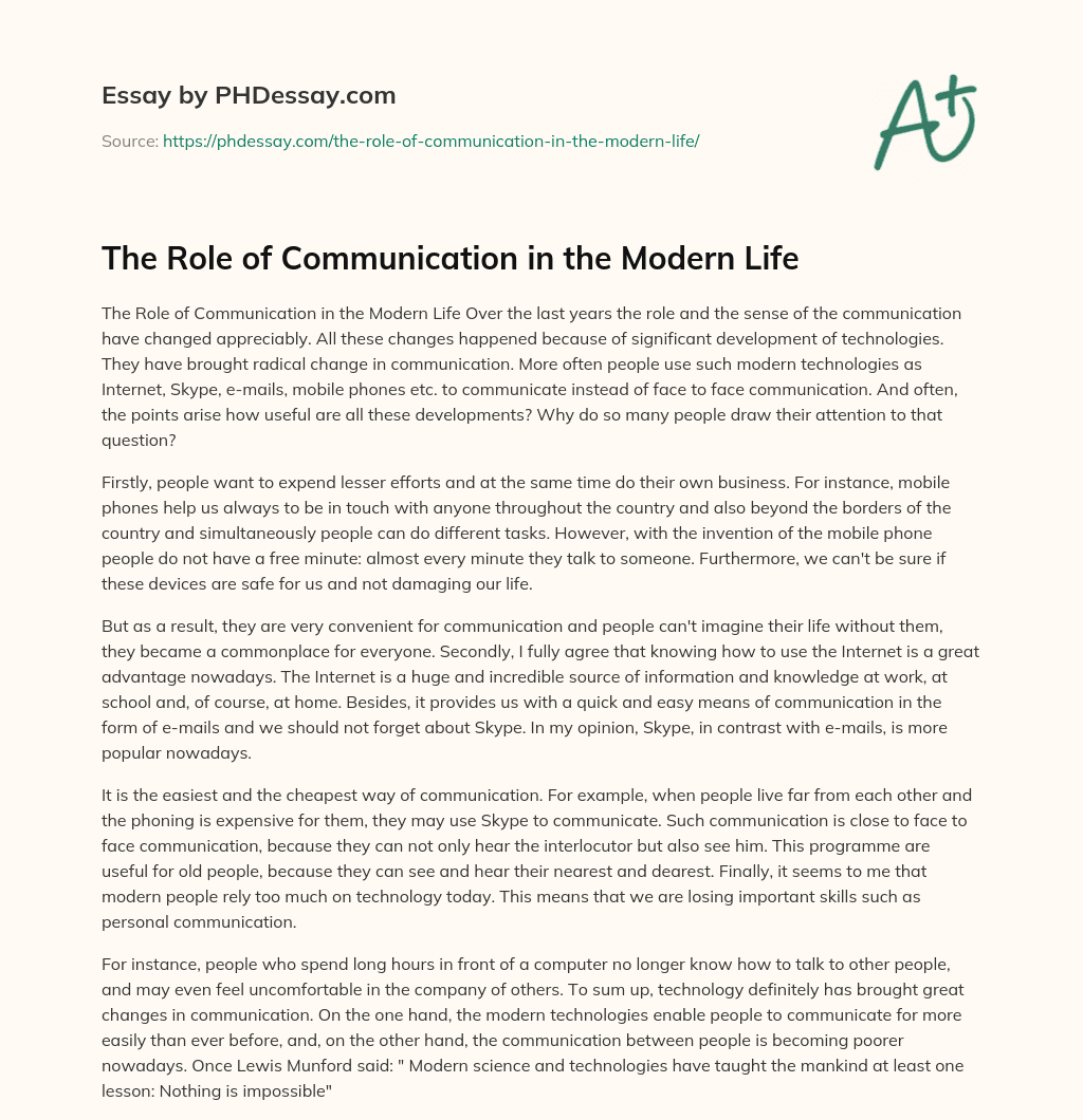 write an essay on communication in the modern age